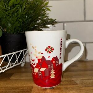 STARBUCKS Holiday Mug with Red and White Design, 11 fl. Oz.